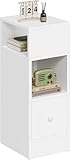 EUGAD Nachttisch schmal weiß, Beistelltisch mit 2 offenen Ablagen und 1 Schublade, 25x66x30 cm, Nachtschrank im Schlafzimmer, Nachtkästchen aus Holzwerkstoff, 0179ZZ
