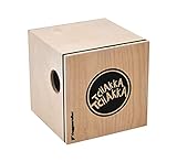 VOLT KazooJon Würfel Mini Cajon Bongo Kazoo Holz Schlagwerk Instrument (12 x 12 x 12 cm, Birke / Pinie, patentierte Schlagflächen, mit Dämpfungselement), Braun / Grün