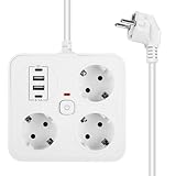 SPORWAY 3 Fach Steckdosenleiste mit USB: 7-in-1 Steckdosenleiste mit Schalter, Steckdose Erweiterungen 3 Steckdose mit 2 USB & 2 USB C Ports, Steckerleiste Steckdosenadapter Verteilersteckdose