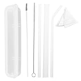 Supvox Praktisches Glasstrohhalm Satz mit Flacher Öffnung 2 Gerade und 1 Gebogener Strohhalm 2 Bürsten Transparent für Saft und Cocktail Genuss Zufällige Farbe