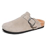 FITORY Herren-Clogs aus Wildleder Bequeme mit Fußgewölbeunterstützung geschlossen Hausschuhe mit Korkfuß Pantoletten Leder,Taupe,Größe 44