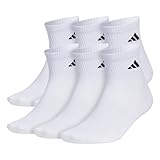 adidas Superlite 3.0 Quarter Herrensocken, athletisch, leicht, atmungsaktiv, mit gezielter Polsterung und Fußgewölbe-Kompression, 6 Paar, Weiß/Schwarz, Large