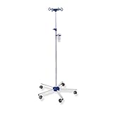 1x Ratiomed Infusionsständer, verchromt, 4 Haken, 5 Laufrollen, höhenverstellbar