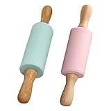 2 Stücke Teigroller Silikon, Backrolle Nudelholz, Silikon Nudelholz, Antirost Roller, Gelten für Kuchen Backen Pizza Fondant Cookie (Grün + Rosa)