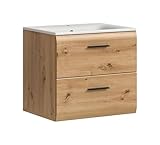 xonox.home – Waschtisch Ice 60x55x46 cm inkl. Waschbecken in Korpus und Front Artisan Oak Nachbildung – Waschplatz in Holzoptik – platzsparend & schick