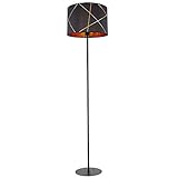 GLOBO Standlampe Stehleuchte schwarz gold E27 Stehlampe Stoff, goldene Dekorlinien, Fernbedienung dimmbar, RGB LED 8,5W 806Lm, DxH 38 x 151 cm