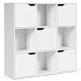 COSTWAY Bücherregal mit 5 Türen und 9 Fächern, Standregal, Büroregal freistehend, Aufbewahrungsregal für Wohnzimmer, Schlafzimmer, 90 x 29 x 90 cm, Weiß