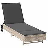 vidaXL Sonnenliege mit Rollen und Auflage Hellgrau Poly Rattan, Sonnenbett, Liege, Outdoor Chaiselongue, Gartenliege, Outdoor-Liege