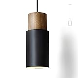 ouglres Pendelleuchte 1 Flammig Schwarz,Vintage Zylinder Holz Hängelampe,Aluminium Industrial Hängeleuchte E27 Leuchtmittel 60W für Küche Esstisch Wohnzimmer Schlafzimmer Restaurant,Höhenverstellbar