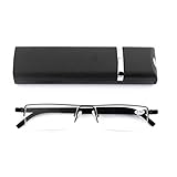 Ultraleichte TR90 Lesebrillen Herren Damen Klassische Metall Sehhilfe Halbrandbrille Schmal Stil Brille Lesehilfe mit Etui und Brillenputztuch(Schwarz，+2.0）