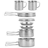 Xweptuy Camping-Kochset für 3–4 Personen, Camping-Töpfe und Pfannen-Set aus Edelstahl, stapelbares, leichtes Campingkochen für Outdoor-Rucksacktouren, Wanderpicknick