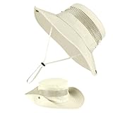 BSBUY Sonnenschutzhut UPF 50+ UV-Schutz Herren Sonnenhut Wasserdichter Fischerhut Bucket Hut Damen Breite Krempe Buschhut mit Kinnband Mesh Atmungsaktiv Angelhut für Outdoor Angeln Jagd Camping(Beige)