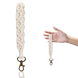 1 Stück Makramee Schlüsselanhänger, 18 cm Makramee Schlüsselband, Baumwollseil Boho Kurz Schlüsselanhänger, Armband Geflochten Frau Lanyard Quaste Anhänger Auto Schlüsselbund Geschenke Brautjungfern