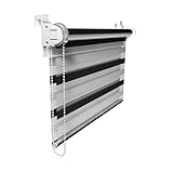 FURNIFY® Doppelrollo Tag-Nacht ohne Bohren Klemmfix Fensterrollo Zebrarollo Innen mit Kettenzug und Stopper Lichtdurchlässig & Verdunkelnd, pflegeleicht: Schwarz-Weiß (B95 x H210 cm)
