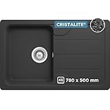 SCHOCK Küchenspüle Formhaus D-100S Onyx 78x50 cm - CRISTALITE® Schwarz mit Abtropffläche - Küchenspüle bis 45 cm Unterschrank - Reversible Einbauspüle - Hochwertige Quarzkomposit-Oberfläche