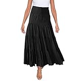 Women's Fancy Dress 80s Puffy Tulle Skirt Damen-Sommer, elastisch, hohe Taille, Boho-Maxirock, Kordelzug, A-Linie, Langer Rock (Black, XL)