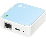 TP-Link TL-WR802N N300 WLAN Nano Router (Tragbar, Accesspoint, TV Adapter, Repeater, Router, Client, 300 Mbit/s (2,4GHz), Media, FTP Server), blau/ weiß, 57 x 57 x18 mm