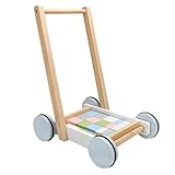 Multifunktionaler Laufwagen aus Holz – Gehen, Gleichgewicht, Motorik, L 30 x B 23 x H 43 cm, kognitive Entwicklung – Lauflernhilfe aus Holz ab 18 Monaten – Lernspielzeug für Jungen und Mädchen