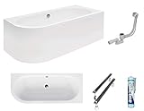 ECOLAM Badewanne Wanne Eckwanne Eckbadewanne für Zwei Modern Design Acryl weiß Avita 170x75 cm RECHTS+ Schürze Ablaufgarnitur Ab- und Überlauf Automatik Füße Silikon Komplett-Set