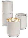 Cappuccino Tassen Keramik Weiß 4er Set - Stapelbares Design - Spülmaschinenfest - Dickwandig (200ml)