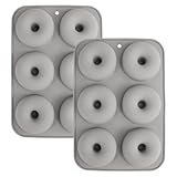 YXHZVON 2 Stück Silikon-Donut-Formen für 6 Donuts, Antihaftbeschichte Donutformen, Donut Backform in Lebensmittelecht, Geeignet für Kuchen Keks Bagels Muffins (Grau)