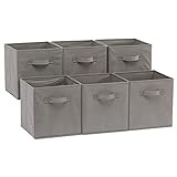 Amazon Basics Zusammenklappbarer Aufbewahrungswürfel/Organizer aus Stoff mit Griffen, 6 Stück, Einfarbig Grau, 26,6 x 26,6 x 27,9 cm