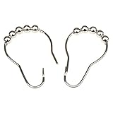 H&S Edelstahl Duschvorhang Haken mit Kugelrollen - 14 Ringe - Rostfreie & Edle Duschvorhangringe für das Badezimmer - Duschvorhangringe Edelstahl - Duschvorhang Haken Rostfrei - Vorhangringe Metall