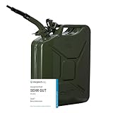 Oxid7 Kraftstoffkanister 20 Liter aus Metall mit Ausgießer | Benzin, Diesel & Bio-Ethanol geeignet | 20L Benzin-Kanister mit UN-Zulassung & Bauart geprüft