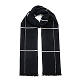 tonten Klassischer australischer Wollschal für Herren, warm, kariert, leicht, gestrickt, gestreift, mit Geschenkbox (Dunkelblau)