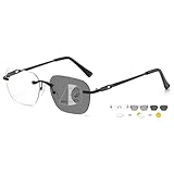 ABETOS Randlose Selbsttönende Progressive Multifokus Lesebrille Damen Herren Metall Blaulichtfilter Multifocus Gleitsichtbrille mit Sonnenschutz, Schwarz+3.0