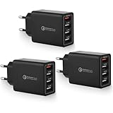 3er-Pack USB Ladegerät Stecker, 4-Ports USB Ladeadapter mit 33W Intelligent QC 3.0 Schnellladegerät Mehrfach Netzteil für iPhone, iPad, Samsung Galaxy, Nexus, HTC, Motorola, LG Handy und viele mehr