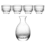 Hemobllo Sake Satz Glas mit Kreativem Hammerschlagmuster 1 Kanne und 4 Becher Geeignet als Geschenk für Teepartys oder Feierlichkeiten