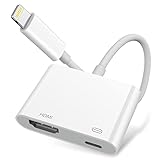 Apple Lightning to HDMI Digital AV Adapter, 1080P Video & Audio Sync Screen Converter, Charging Port for iPhone/iPad 1080P HDMI Converter for HD TV/Projector/Monitor, Support All iOS - White