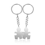 PiercingJak 2er Puzzle Schlüsselanhänger Edelstahl Puzzleteile Puppenform Namen Anhänger Liebe Freundschaft Schmuck Beziehungs Geschenke für Partner Paare BFF Familie, Silber