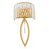 Goldene Wandleuchte 2-flammig, Moderne Wandlampe als elegante Glaswandfackel und Design Wandbeleuchtung mit einzigartigen Lichteffekten für Wohnzimmer, Schlafzimmer oder Flur (Gold, 23*11cm)