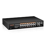 keepLiNK 18 Port PoE Switch mit 16 100Mbps PoE+ Ports 240W, 2 Gigabit Uplink Ports, 1 1000Mbps SFP Slot, IEEE-802.3af/at, Robustes Metallgehäuse lüfterlos Plug-and-Play