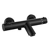 Badewannenarmatur Thermostat Schwarz, Runden Duscharmatur Thermostat Wannenarmatur, Mischbatterie Badewanne mit Thermostat, Badewannenarmatur Mischbatterie für 2 Verbrauche, Schwarz
