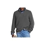 INOMAK Herren Kaschmir Business Casual Pullover mit Reißverschluss, Viertelreißverschlusspullover Herren, Slim Fit Herren Pullover mit V-Ausschnitt Langarm (Grey,L)