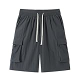 Generisch Cargo Shorts Herren Kurze Hosen Sommer Strandshort Kordelzug Cargoshort Elastische Taille Sportshorts Schnelltrockend Freizeitshorts Baggy Leichte Outdoorshorts für Fitness, Laufen & Alltag