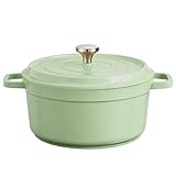 Emaille Aluguss Keramik Topf Backofengeeignet: Antihaftbe Pfanne Einfache Reinigung Brattopf Kitchen Schmortopf mit Deckel für Alle Herdarten (Grün, 4.75L)