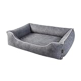 Mestizo Barcelona Standard TwinFoam Hundebett, Hundekorb, Sofa, Oeko-TEX Zertifiziert, Bezug Abnehmbar und Waschbar (Stahl mit weißem Rand, Außenmaße: 80x60cm)