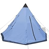 HOMELEN 4 Personen Zelt Blau Tipi Design 365x365x250 cm Polyester Eisen für Camping Festival Outdoor