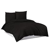 Mixibaby Bettwäsche Bettgarnitur Bettbezug 100% Baumwolle 135x200 155x220 200x200 200x220, Farbe:Schwarz, Größe:135 x 200 cm