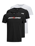 JACK & JONES Herren JJECORP Logo Tee SS Crew Neck 3PK MP T-Shirt, White/Pack:1Black 1Navy Blazer 1 White, L