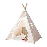 Cathpetic Tipi Zelt für Kinder,Kinder Spielzelte,Kinderzelt für Drinnen Outdoor,Spielzimmer für Kinder,Mehrzweckzelte für den Innen und Außenbereich,Reisweiß