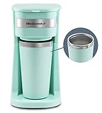 Elite Gourmet EHC113M 14oz persönliche Einzelportionskaffeemaschine. Interner Thermo-Reisebecher aus Edelstahl, kompatibel mit Kaffeesatz, wiederverwendbarer Filter, Mintgrün