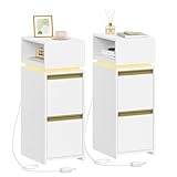 HEXCELEN Nachttisch 2er Set, Schmal, Beistelltisch mit 2 Schubladen und 1 Offenen Fach, Nachtschrank im Schlafzimmer, Beistelltisch, für Schlafzimmer, Wohnzimmer, Modern, Weiß