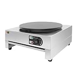 Crepes Maker Elektrisch, 3KW Profi Crepe Maker mit 40cm Antihaft-Platte, Temperaturregelung 50-300°C für Pfannkuchen und Crêpes, Inklusive Holzspatel, Gastro Tauglich, Silber/Schwarz