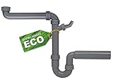 KIRCHHOFF ECO-SAVE Raumspar Siphon Küchenspüle, Abfluss für Spüle Küche aus recyceltem Kunststoff, Ablaufgarnitur mit Anschluss für Waschmaschine oder Geschirrspüler 98833649, Grau