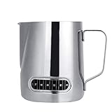 BSTCAR 600 ml Milchkännchen Edelstahl-Milchaufschäumkännchen mit Thermometer Metall-Barista-Milchkännchen für die Zubereitung von Cappuccino, Latte und Kaffee